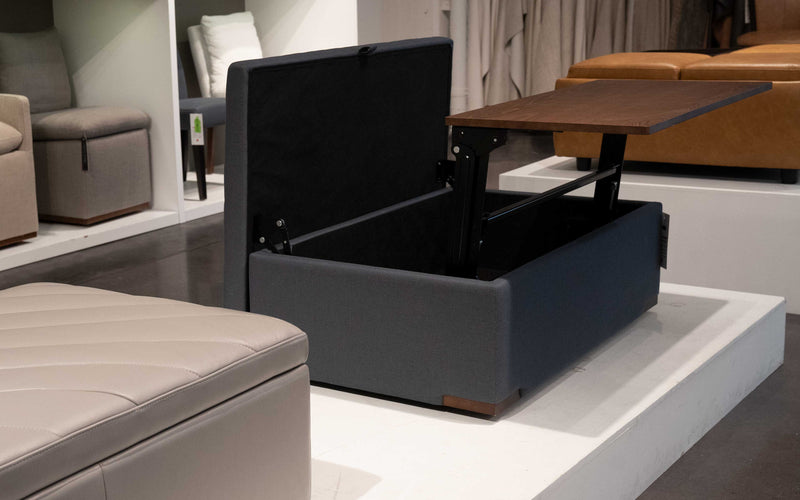 Built-in Desk  | Italian Leather | Fractus Modern Motion Storage Ottoman with Tray Table Desk | Mofit Home Furniture