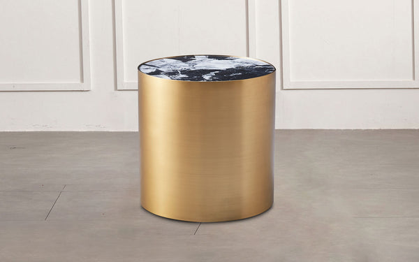 Ambrosia Sintered Stone Stainless Steel Round Side Table