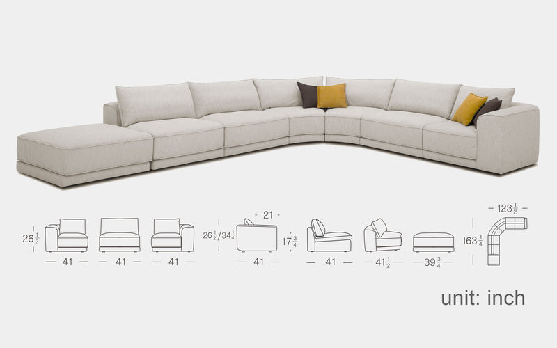 Aquilo Modern Motion Sectional Sofa with Ottoman